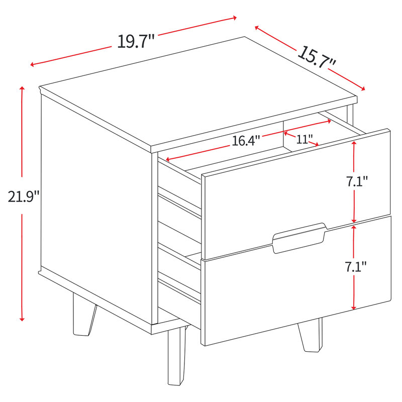 LuxursKingQYW Mid Century Modern Grooved Handle Wood Nightstands Side